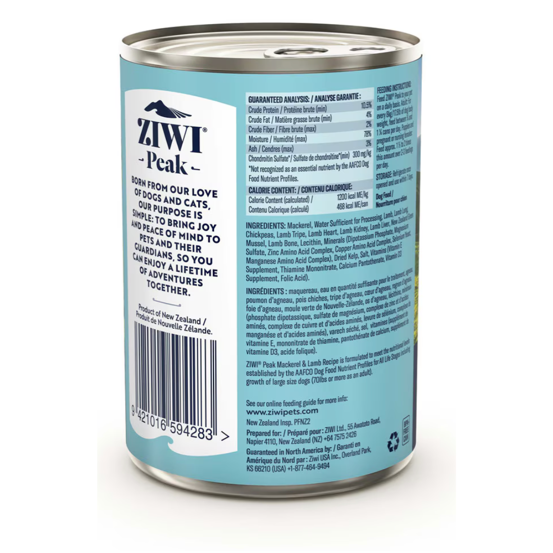 ZIWI Peak Wet Dog Food Mackerel and Lamb