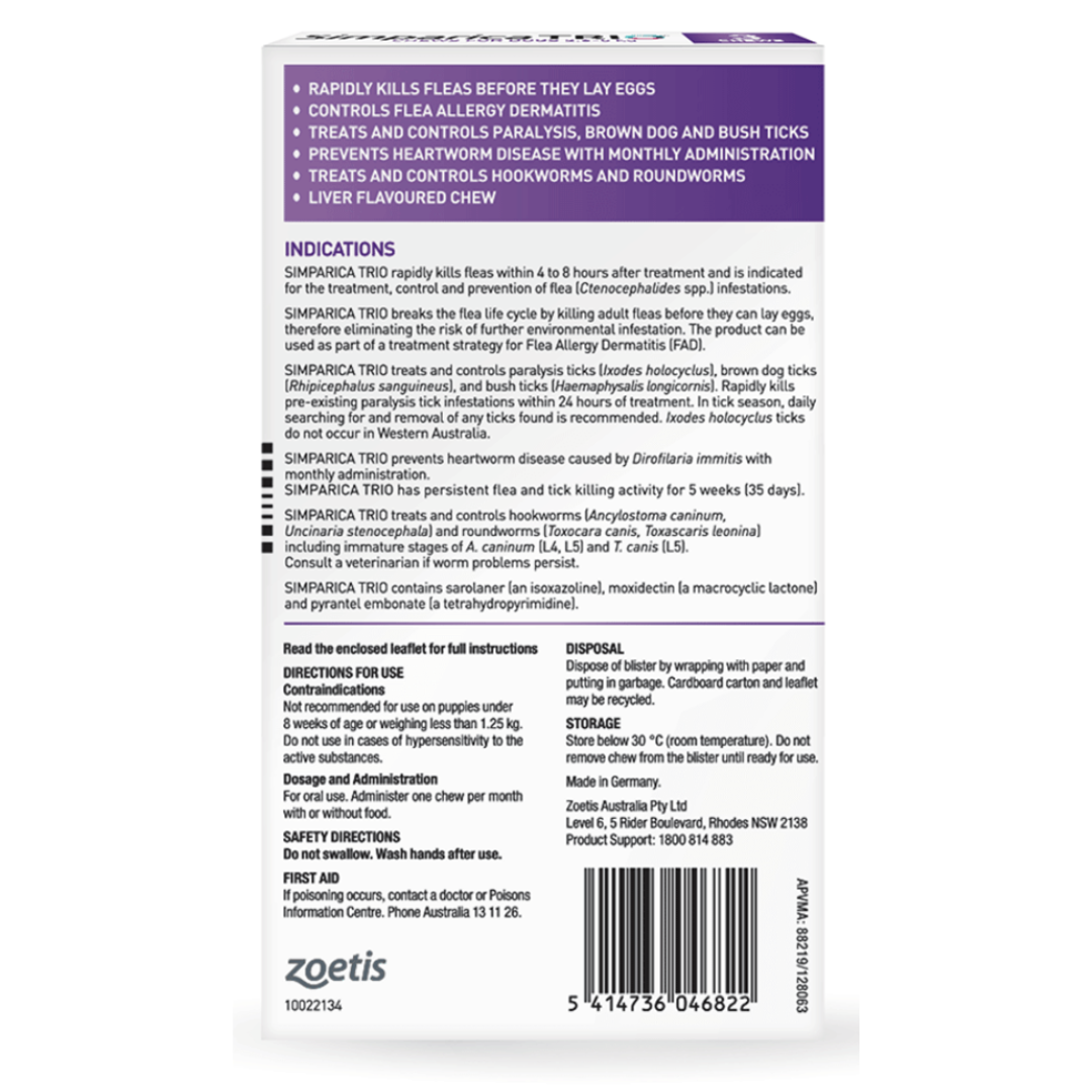 Simparica Trio 2.6-5kg XS Dogs 3 Pack