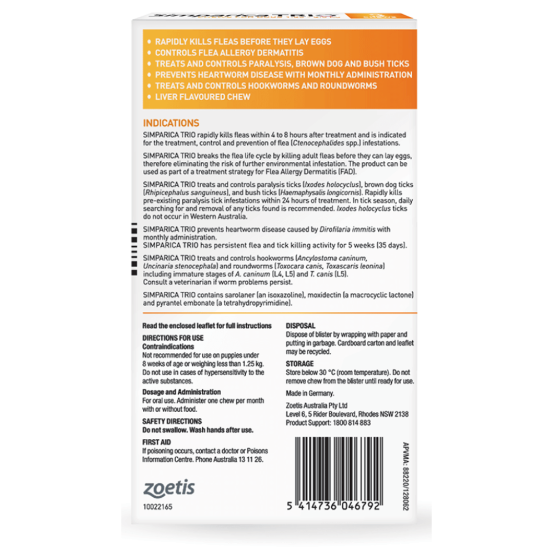 Simparica Trio 1.25-2.5kg Puppy 3 Pack