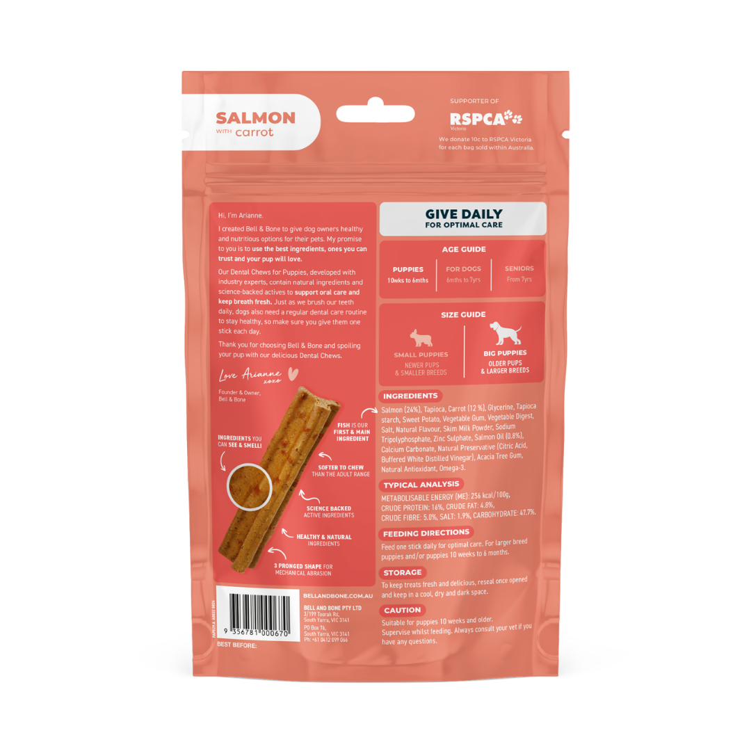 Bell & Bone Puppy Dental Chews - Salmon and Carrot