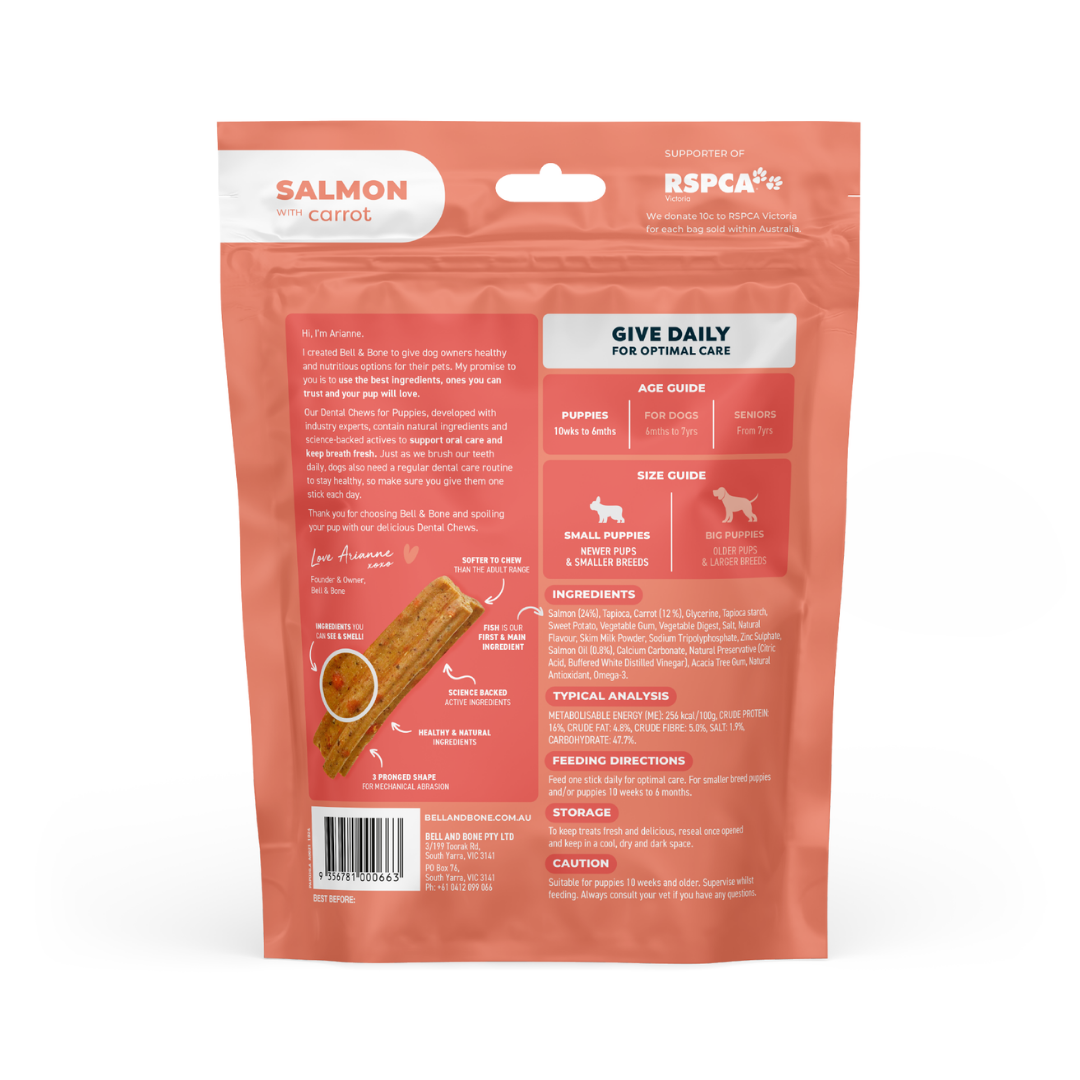 Bell & Bone Puppy Dental Chews - Salmon and Carrot