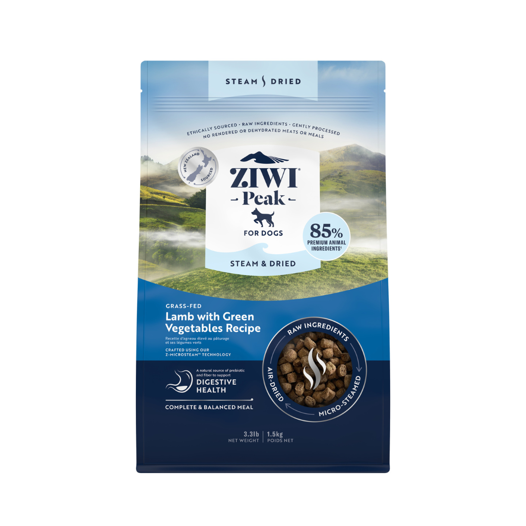 ZIWI Peak®  Steam & Dried Lamb with Green Vegetables recipe for dogs