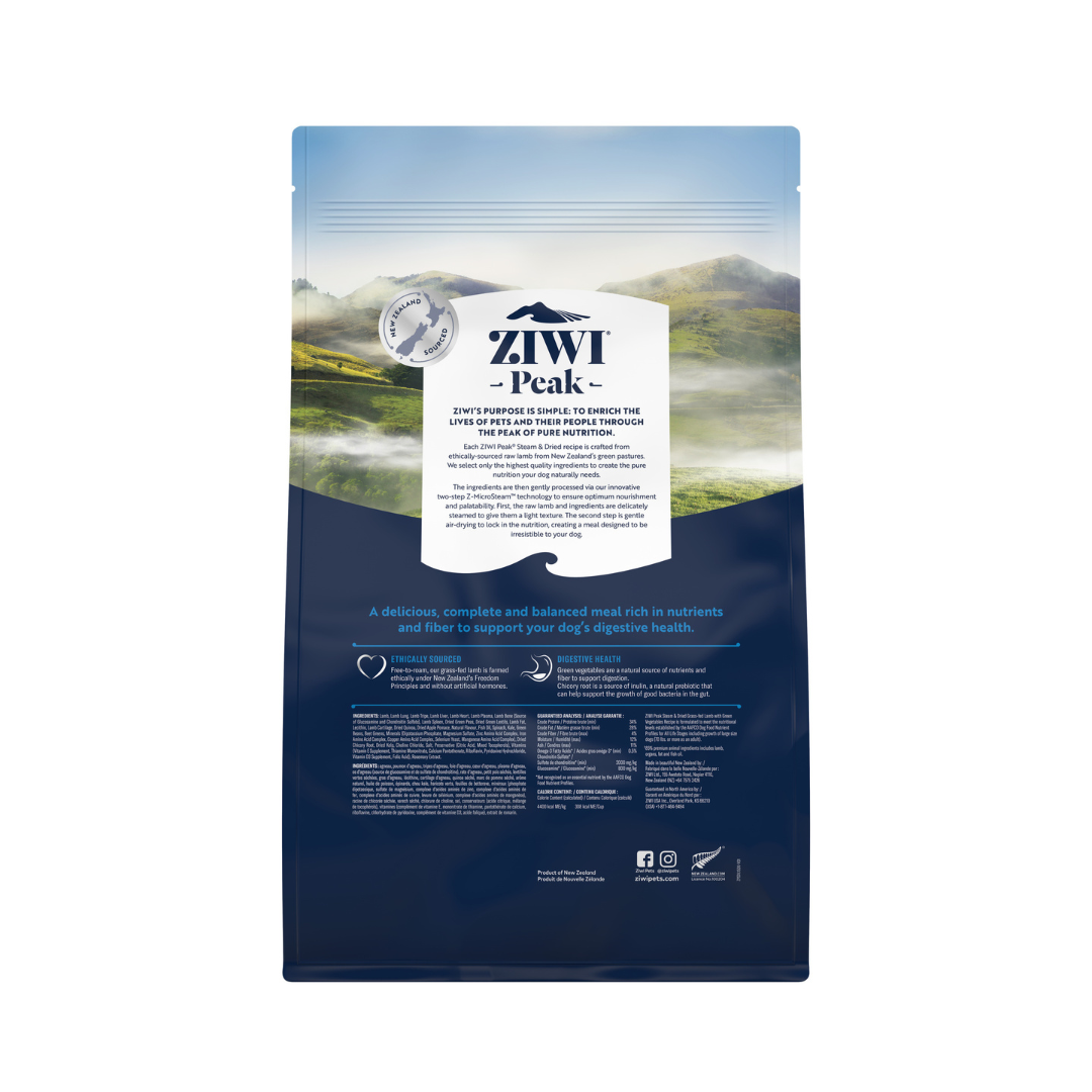 ZIWI Peak®  Steam & Dried Lamb with Green Vegetables recipe for dogs