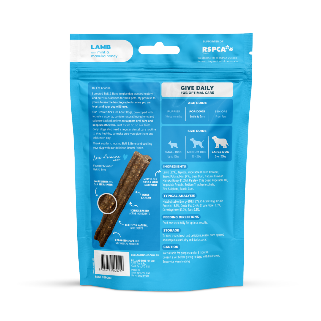 Bell & Bone Adult Dental Sticks - Lamb, Mint and Manuka Honey