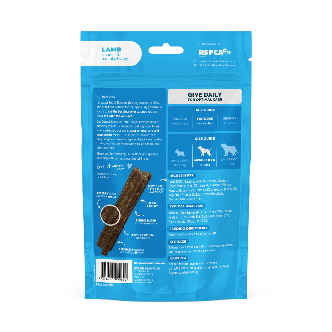 Bell & Bone Adult Dental Sticks - Lamb, Mint and Manuka Honey