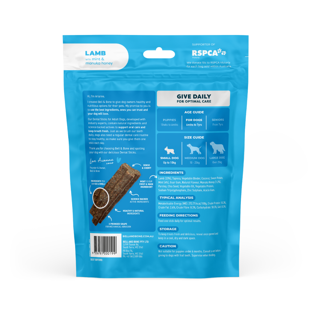 Bell & Bone Adult Dental Sticks - Lamb, Mint and Manuka Honey