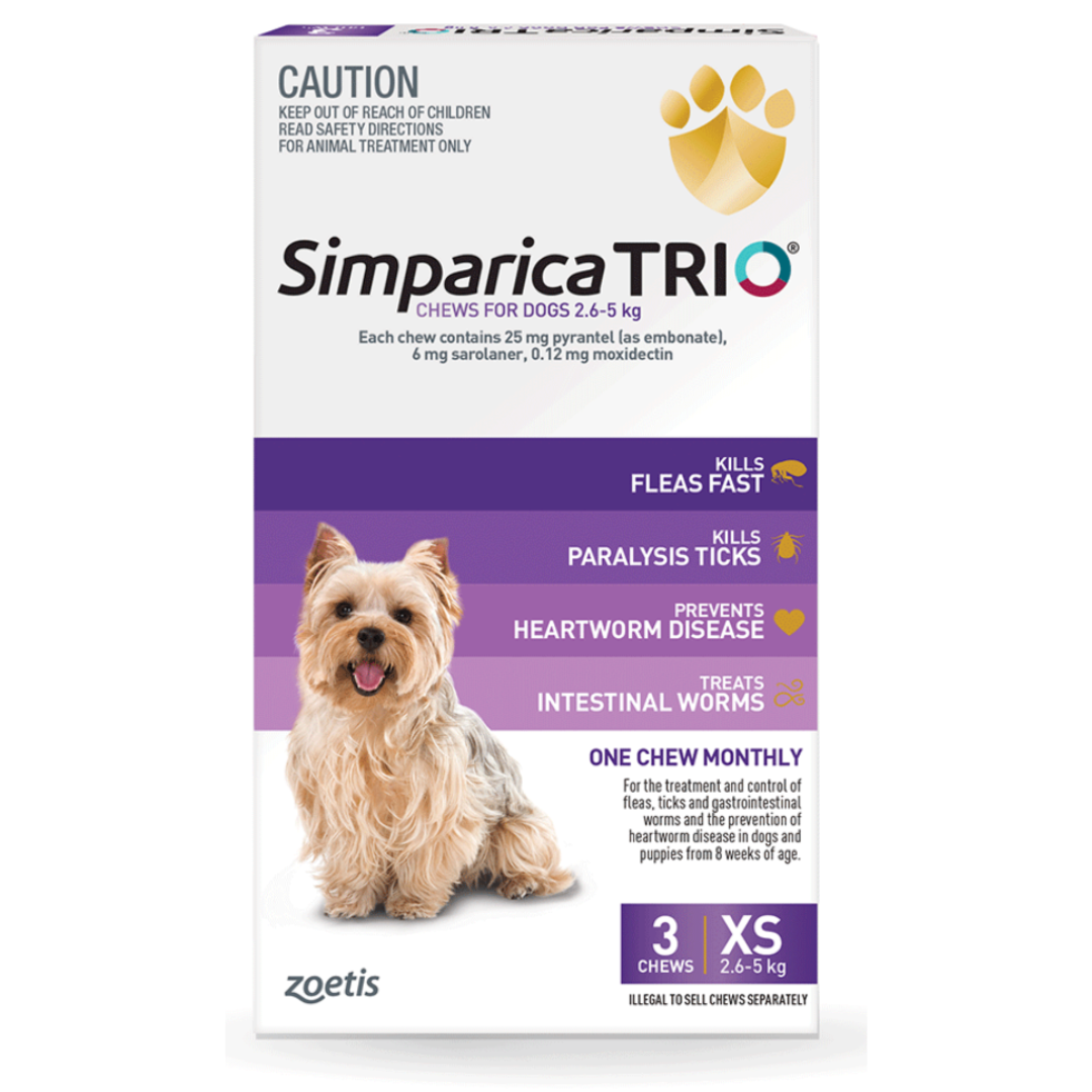 Simparica Trio 2.6-5kg XS Dogs 3 Pack