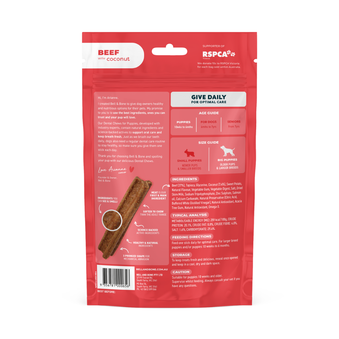 Bell & Bone Puppy Dental Chews - Beef and Coconut