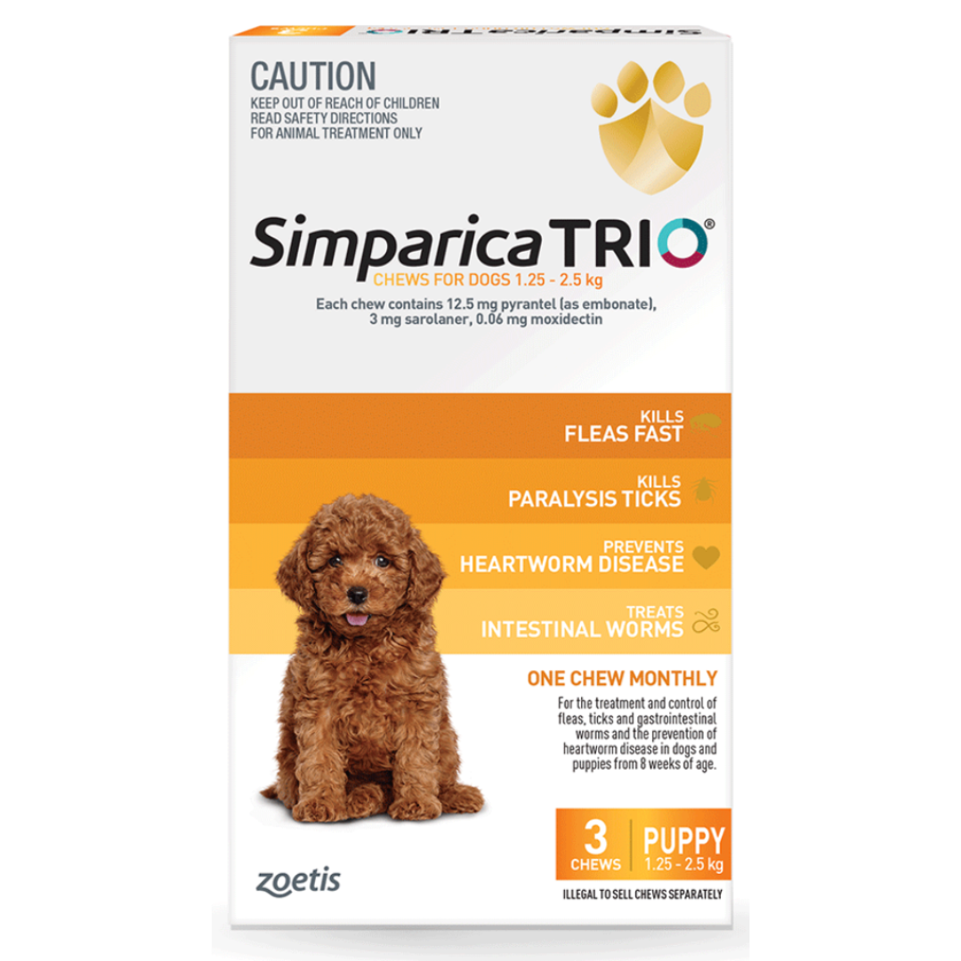 Simparica Trio 1.25-2.5kg Puppy 3 Pack