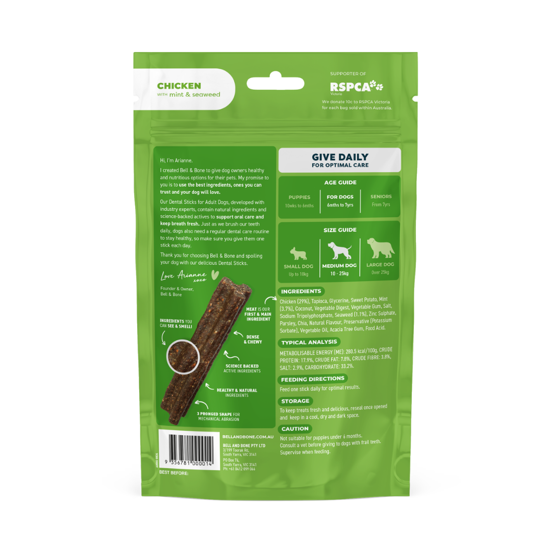Bell & Bone Adult Dental Sticks - Chicken, Mint and Seaweed