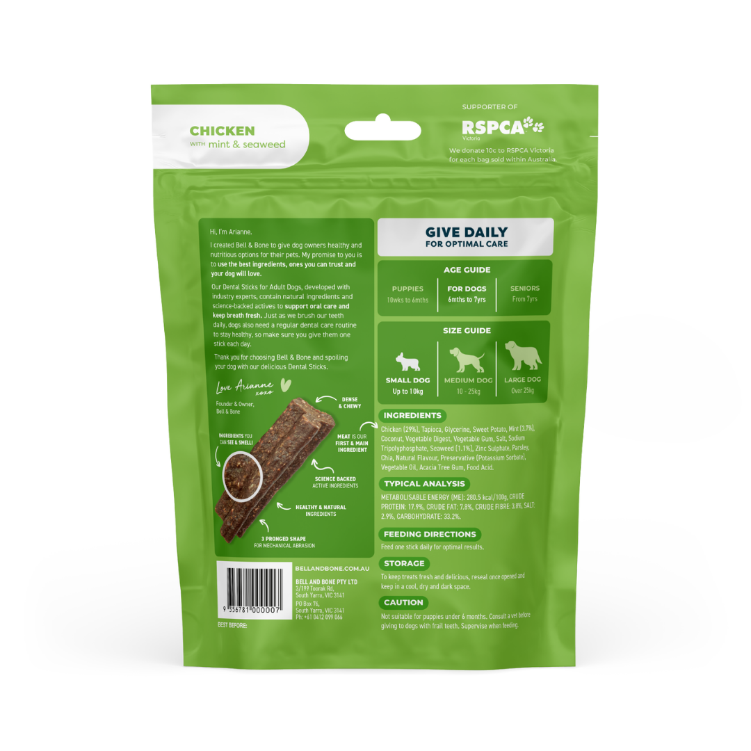 Bell & Bone Adult Dental Sticks - Chicken, Mint and Seaweed