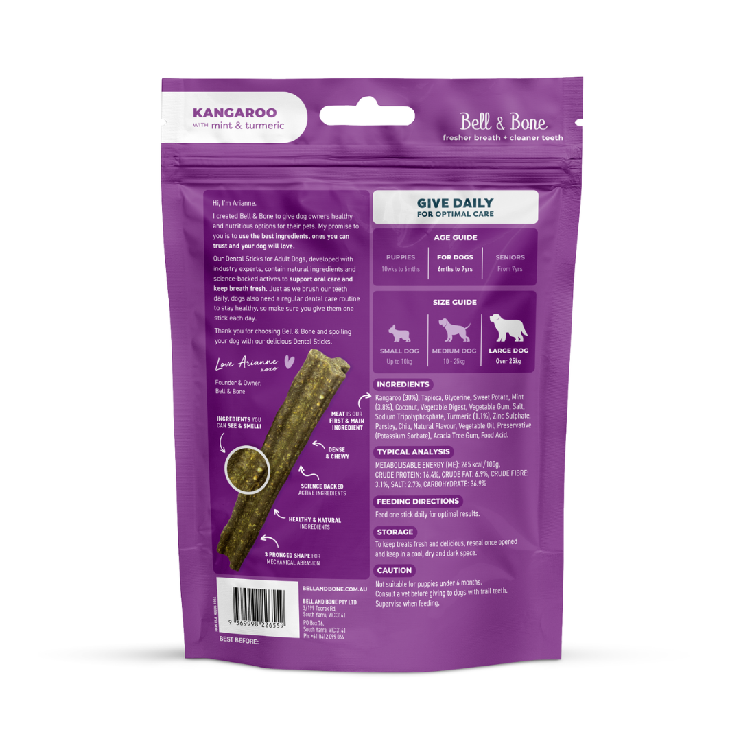 Bell & Bone Adult Dental Sticks - Kangaroo and Turmeric