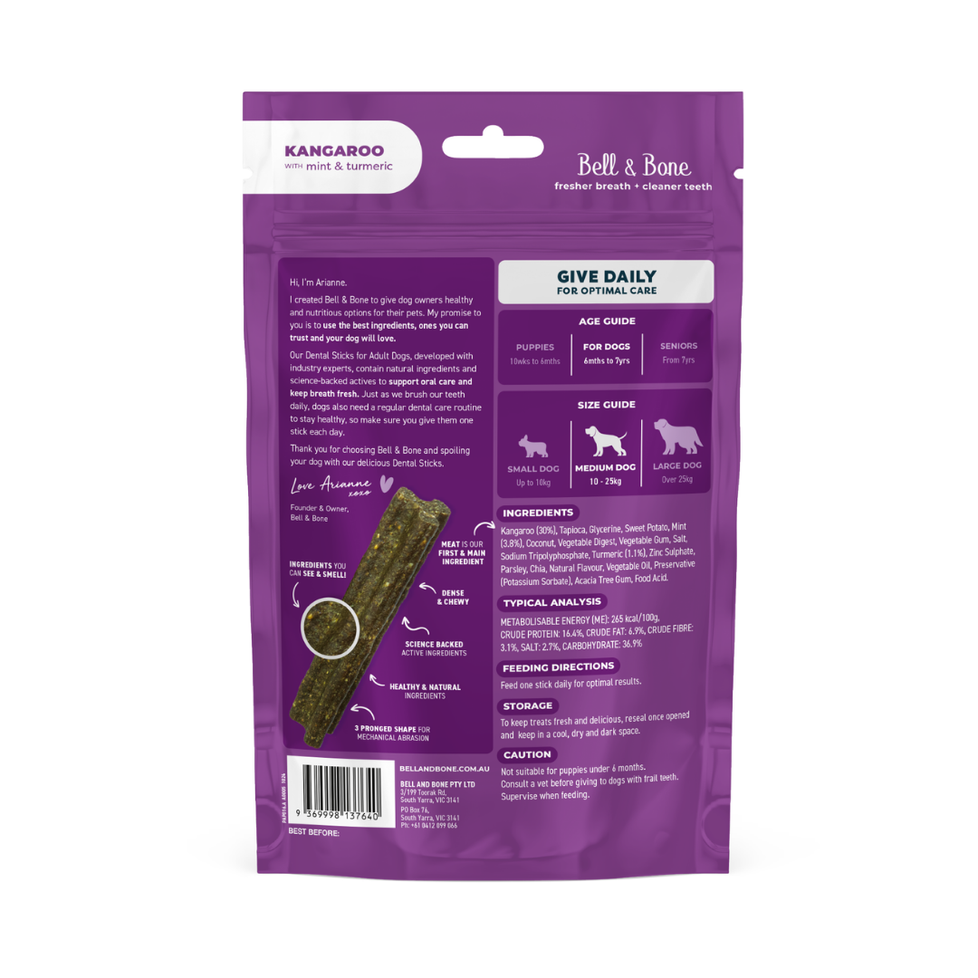 Bell & Bone Adult Dental Sticks - Kangaroo and Turmeric