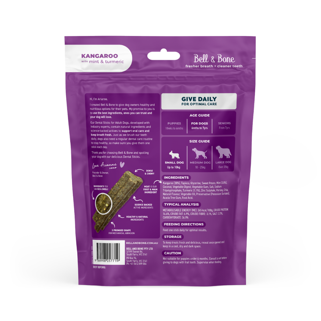 Bell & Bone Adult Dental Sticks - Kangaroo and Turmeric