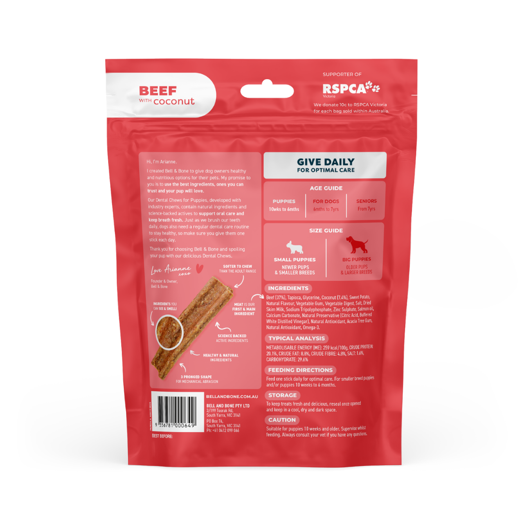Bell & Bone Puppy Dental Chews - Beef and Coconut
