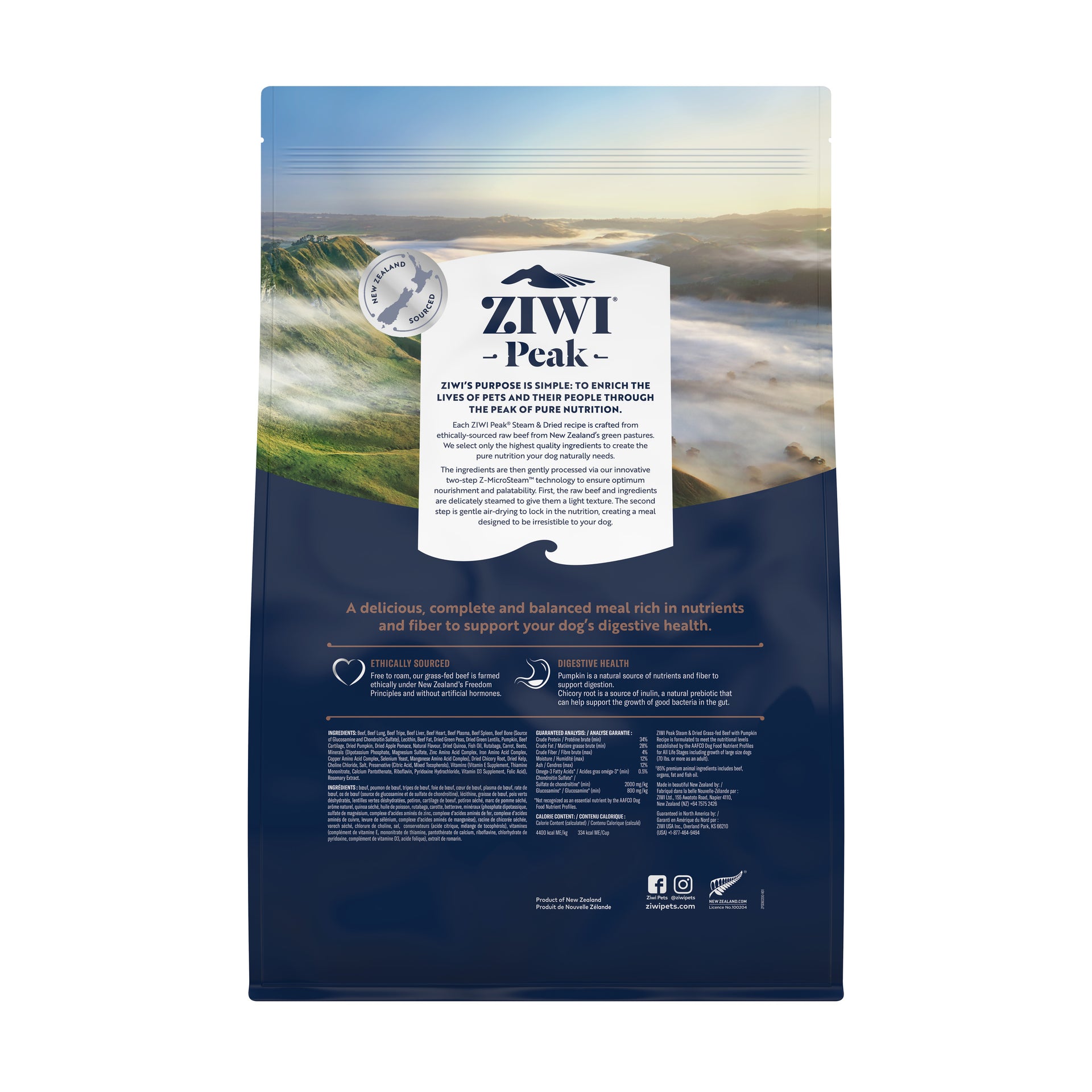 ZIWI Peak® Steam & Dried Grass-fed Beef with Pumpkin Recipe for dogs