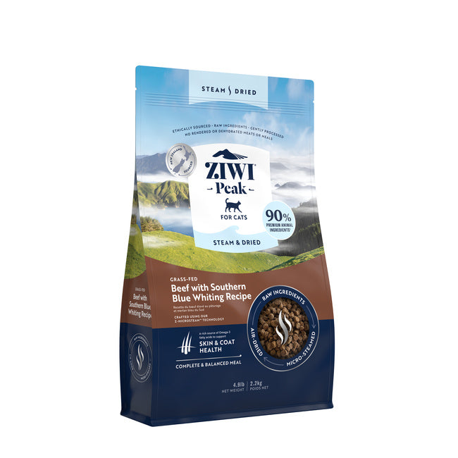 ZIWI Peak Steam & Dried Grass-fed Beef with Southern Blue Whiting Cat Food – 2.2kg