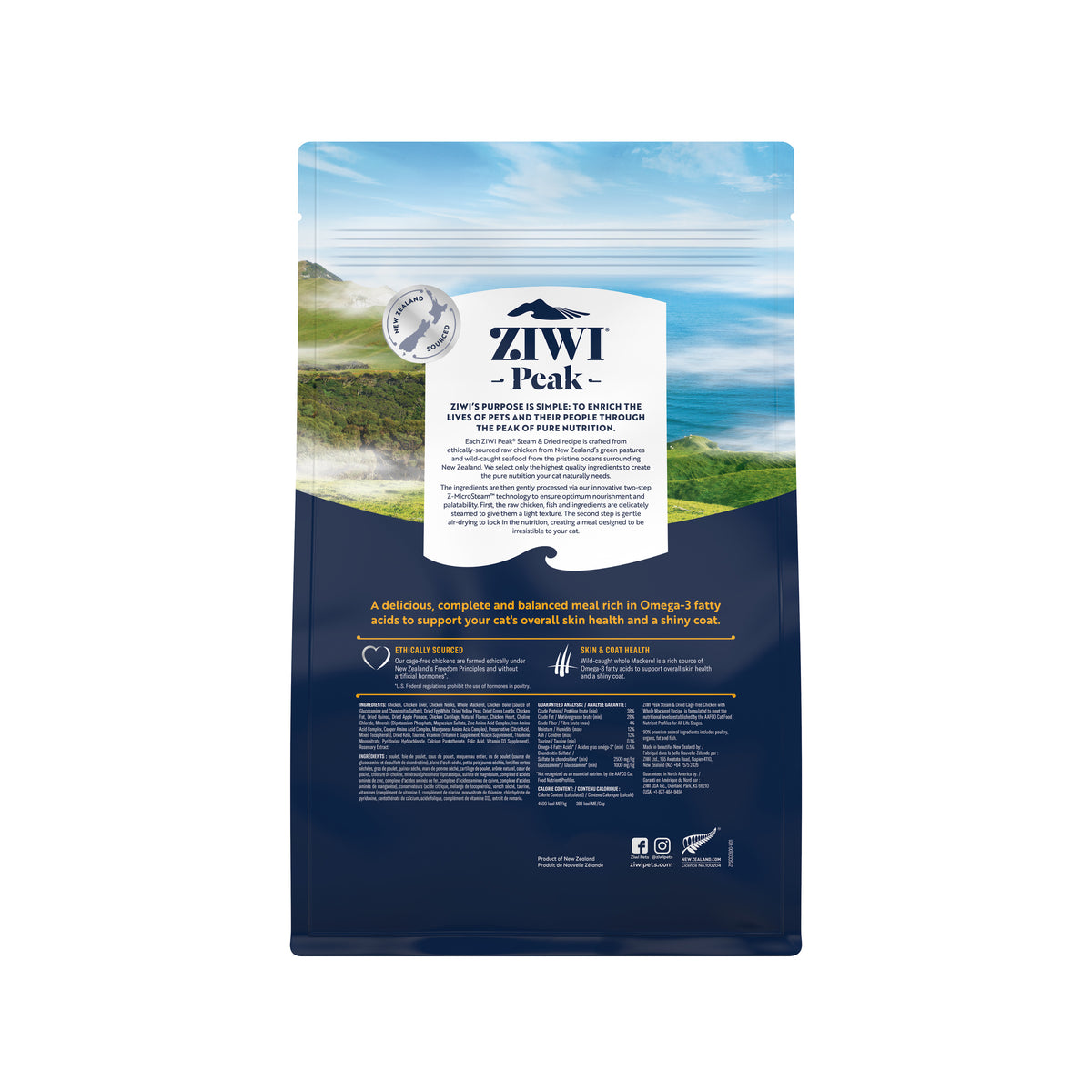 ZIWI Peak Steam & Dried Cage-free Chicken with Whole Mackerel Cat Food – packaging details
