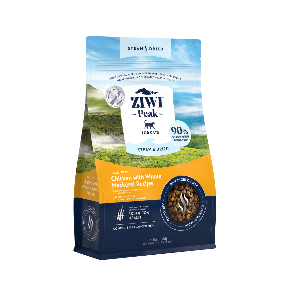 ZIWI Peak Steam & Dried Cage-free Chicken with Whole Mackerel Cat Food – 800g