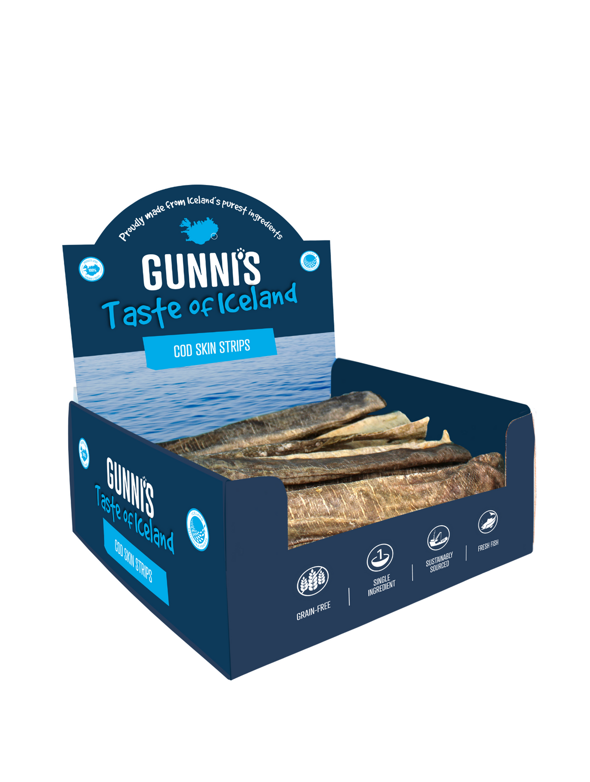 Gunni’s Cod Skin Strips 8 inch Dog Treats – 50 Pieces