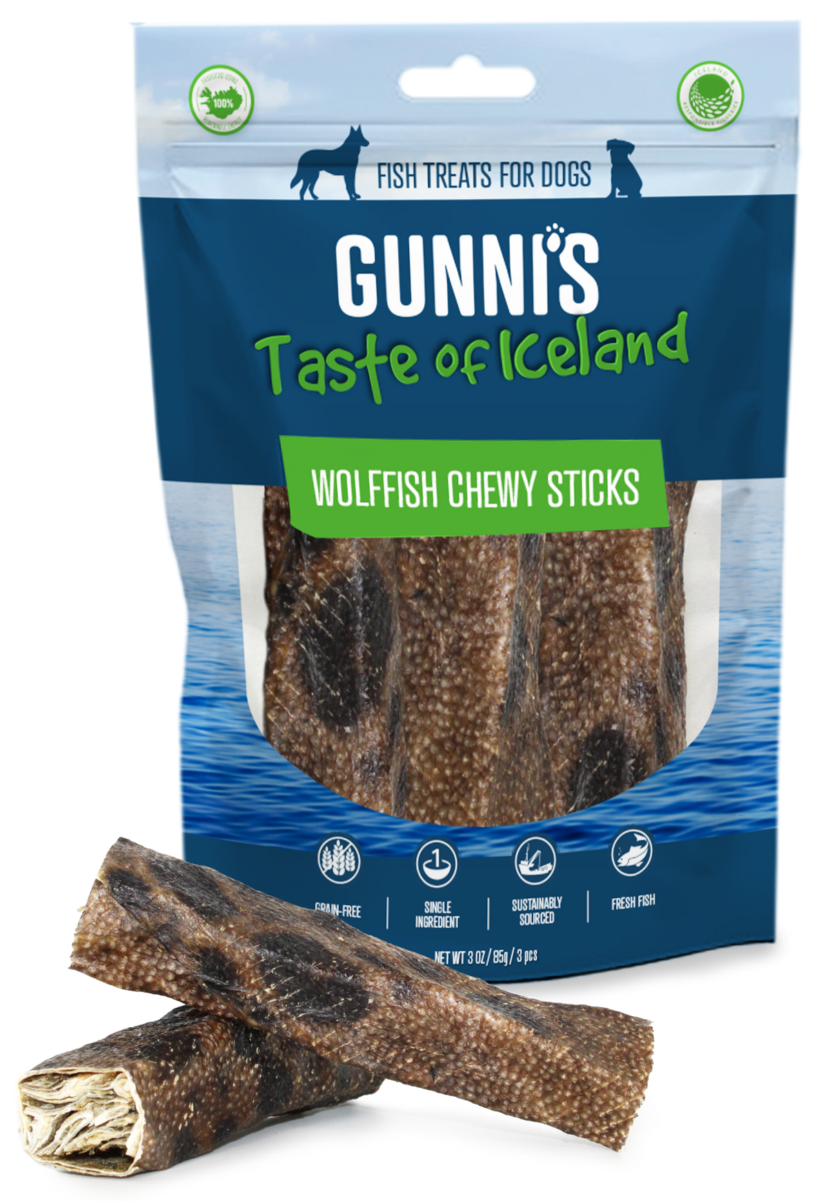 Gunni’s Wolffish Chewy Sticks 4 inch – 3 pieces
