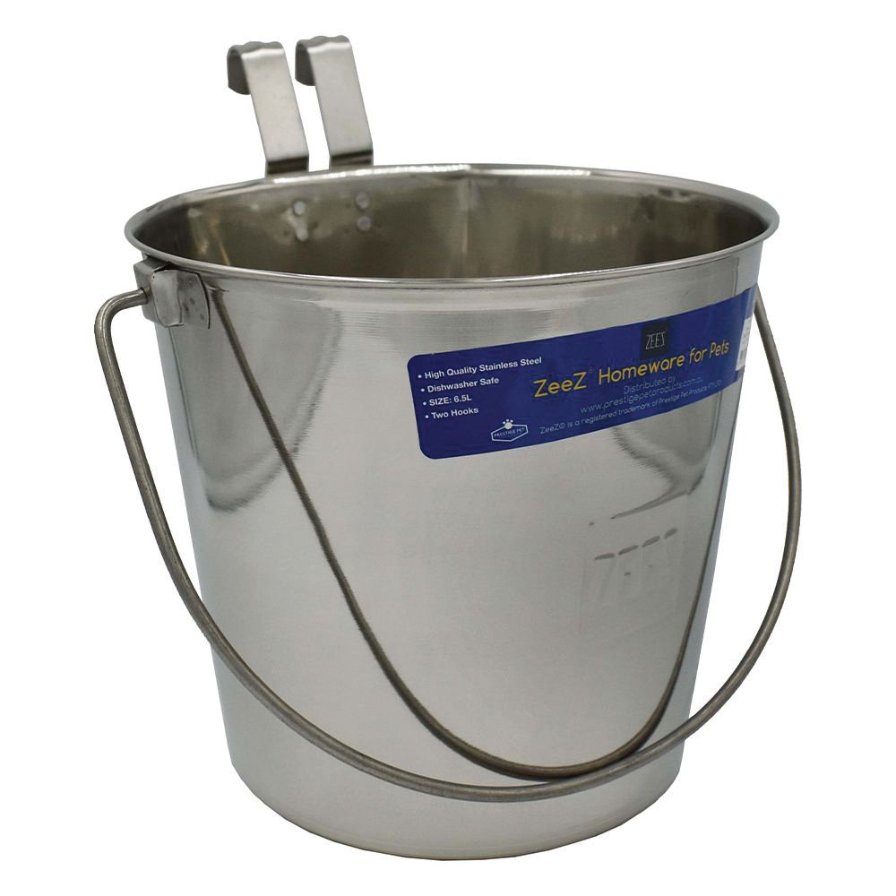 ZEEZ stainless steel bucket 5.5L – Flat-sided, two hooks
